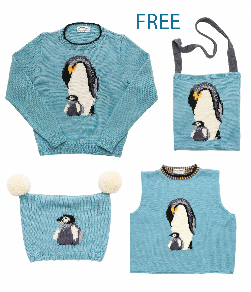 Free Knitting Pattern Penguin Sweater, Vest, Hat, and Bag Set