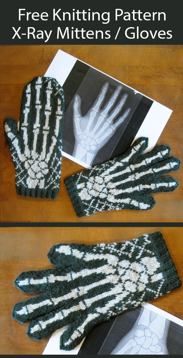 Free Halloween Knitting Pattern X-Ray Skeleton Mittens or Gloves