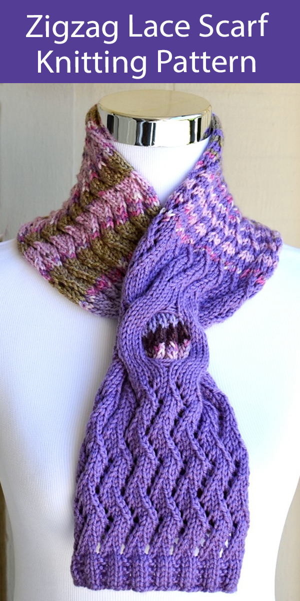 Scarf Knitting Pattern Zigzag Lace Keyhole Scarf